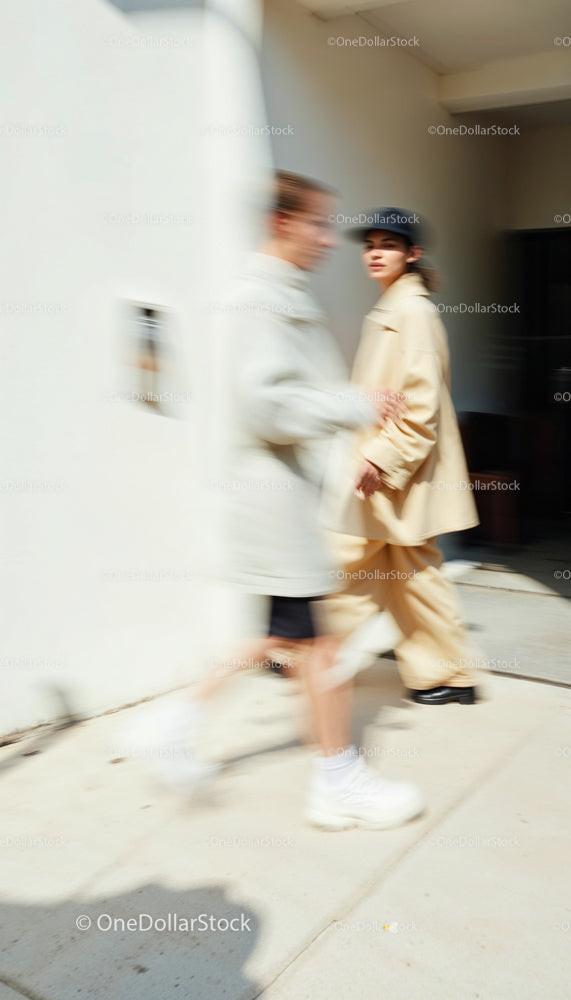 Blurred Motion of People in Urban Fashion Walkway