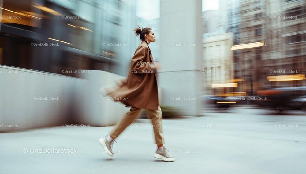 Stylish Woman in Motion on City Street