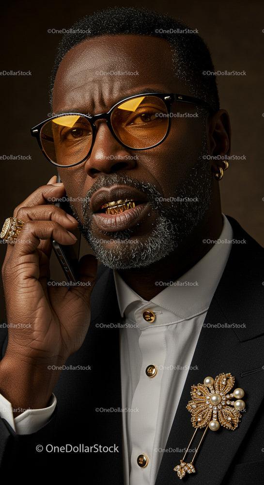 Sophisticated Man with Stylish Glasses and Golden Accents