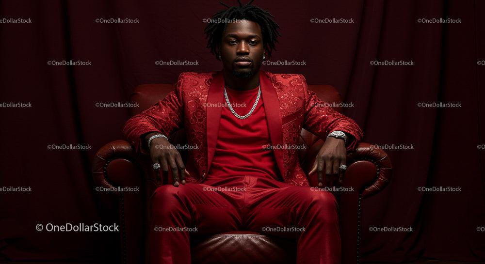Sophisticated Man in Luxurious Red Suit Relaxing on Chair