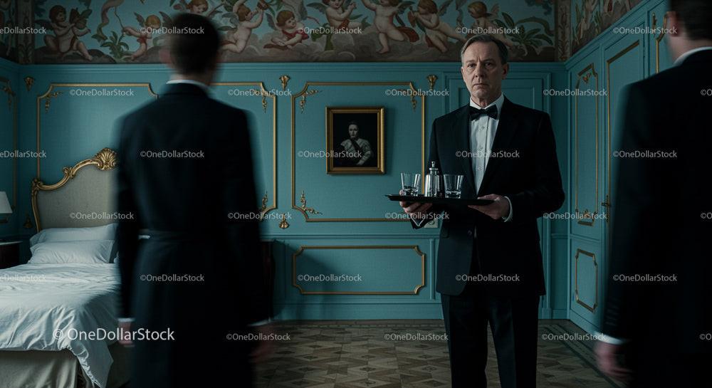 Elegant Butler in Luxurious Hotel Room with Classic Decor