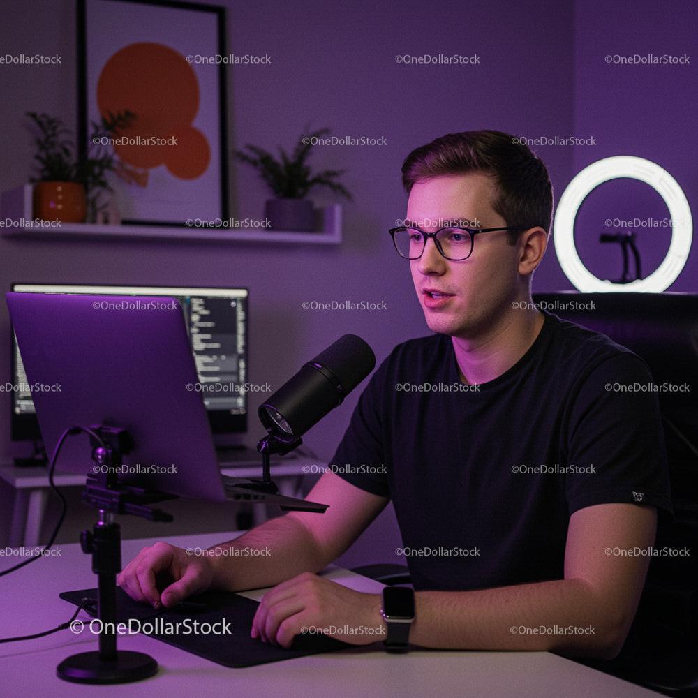 Young Podcaster in a Modern Home Studio Setup