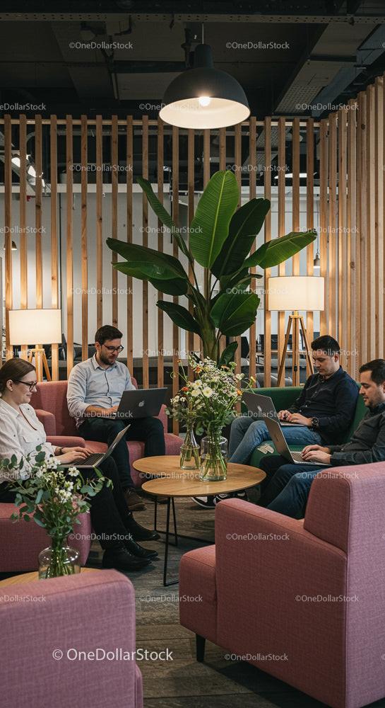 Collaborative Work Environment with Lush Greenery
