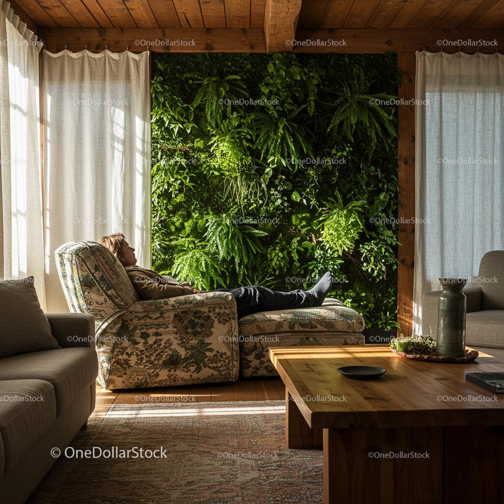 Peaceful Living Room with Indoor Vertical Garden Wall