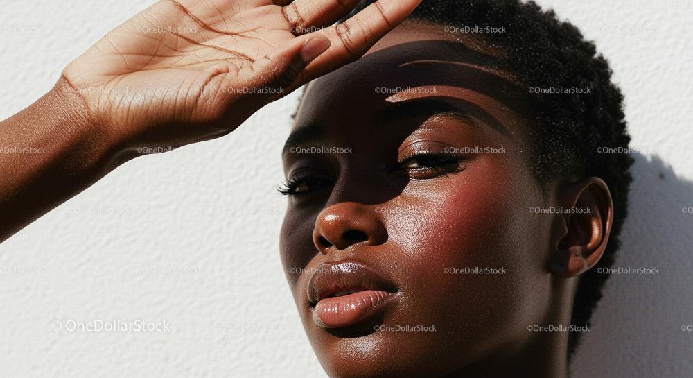 Elegant Woman Shaded by Sunlight with Poised Expression