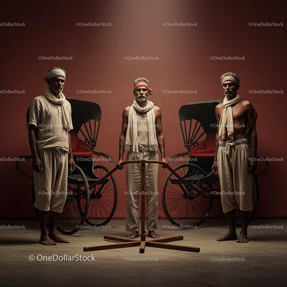 Traditional Rickshaw Pullers in Cultural Attire