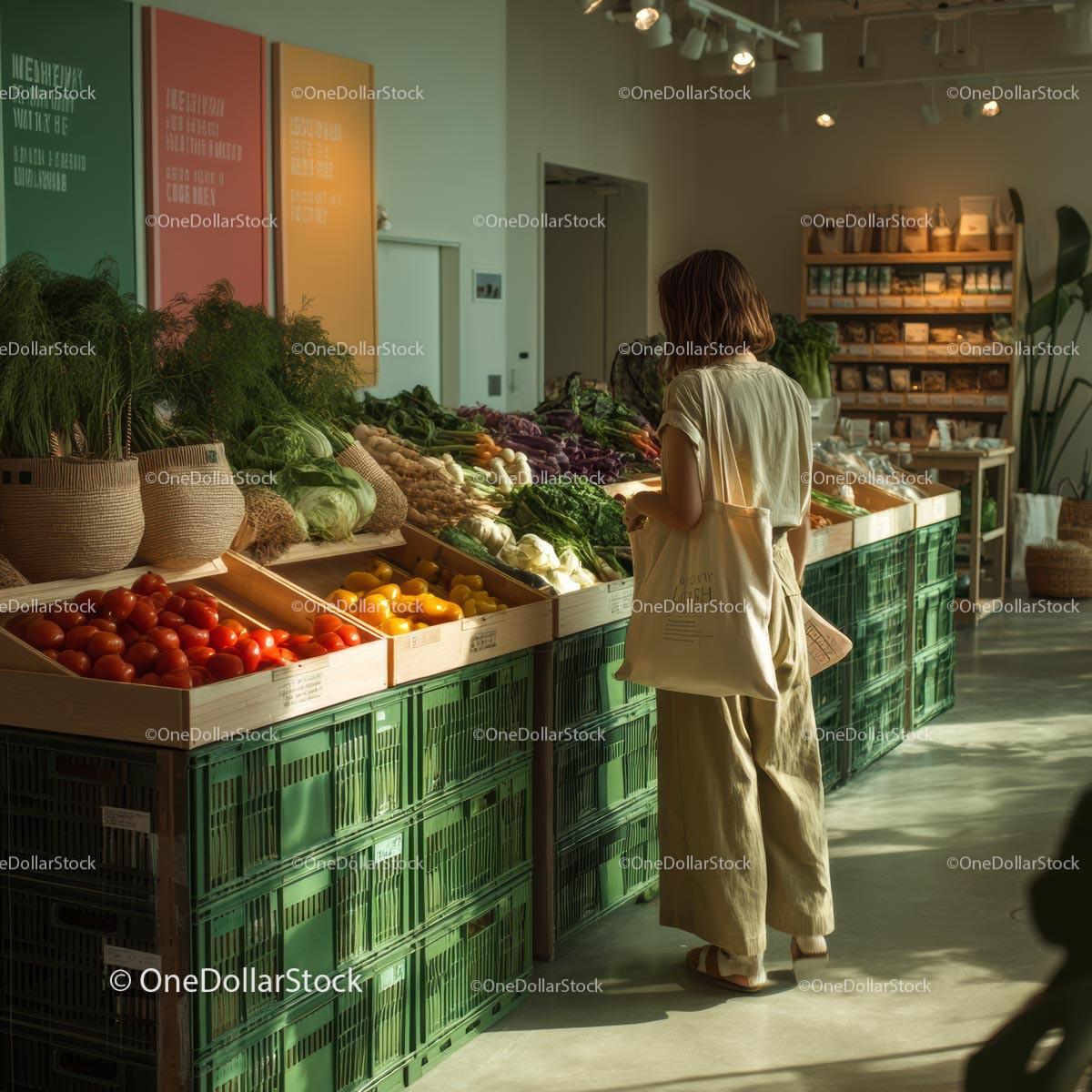 Woman Shopping at Organic Farmers Market