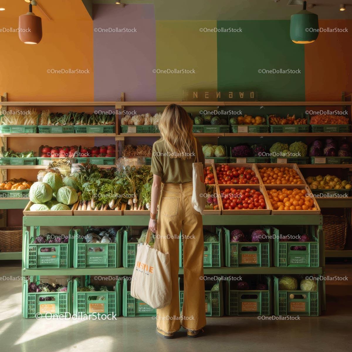 Woman Shopping for Fresh Produce at a Vibrant Market