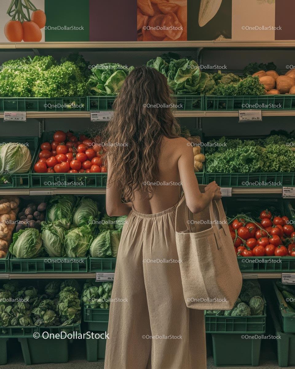 Woman Shopping for Fresh Vegetables at the Market
