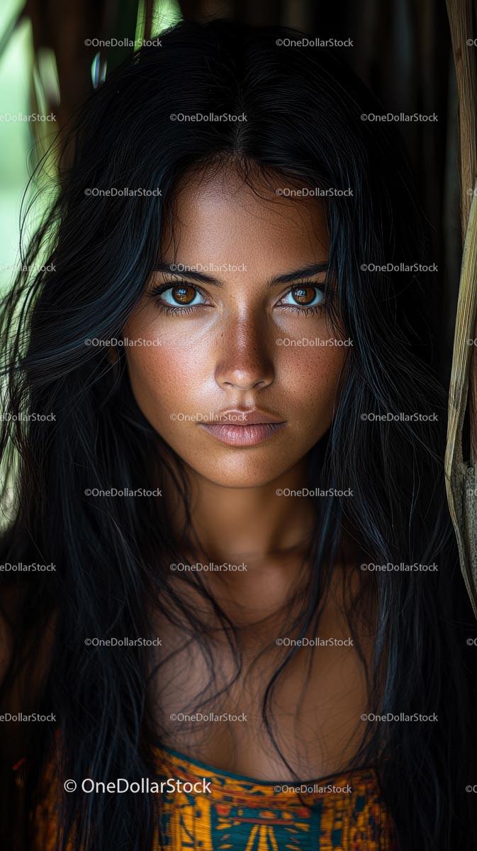 Intense Gaze of a Woman with Long Dark Hair