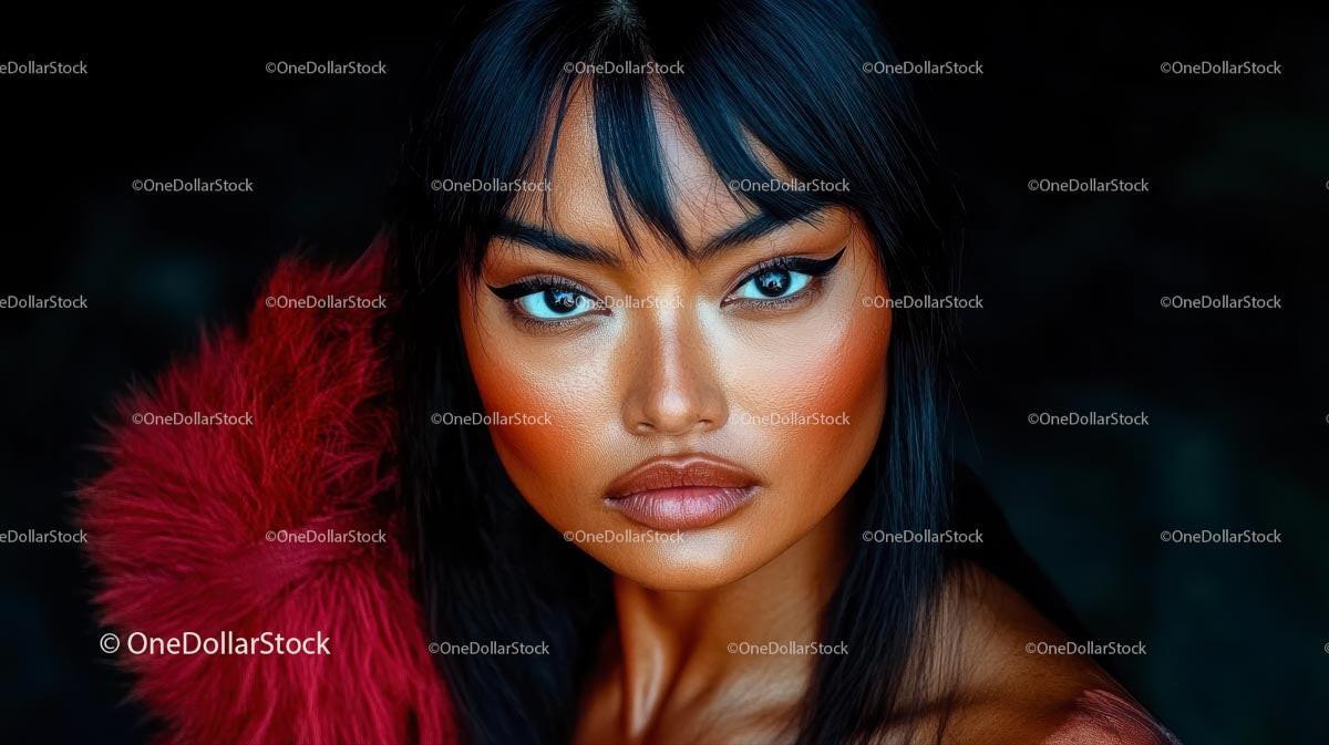 Stunning Portrait of Elegant Woman in Red Fur