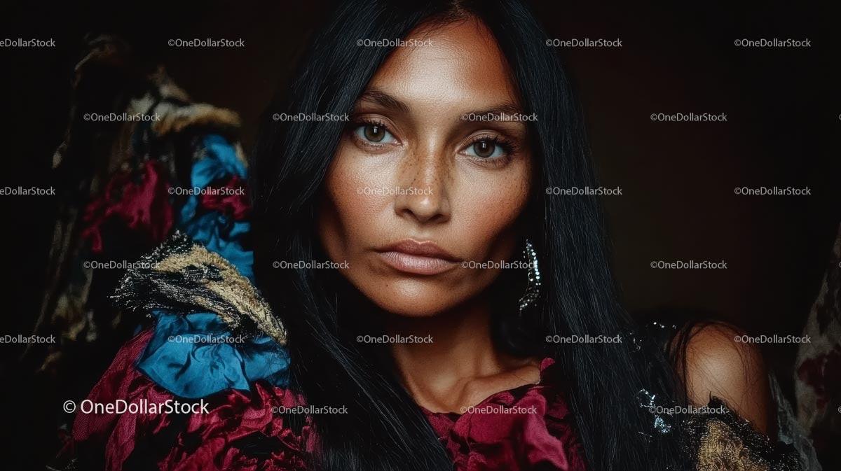 Elegant Woman in Stylish Attire with Intense Eyes