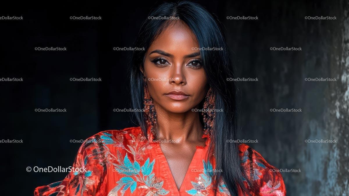 Confident Woman in Vibrant Traditional Dress