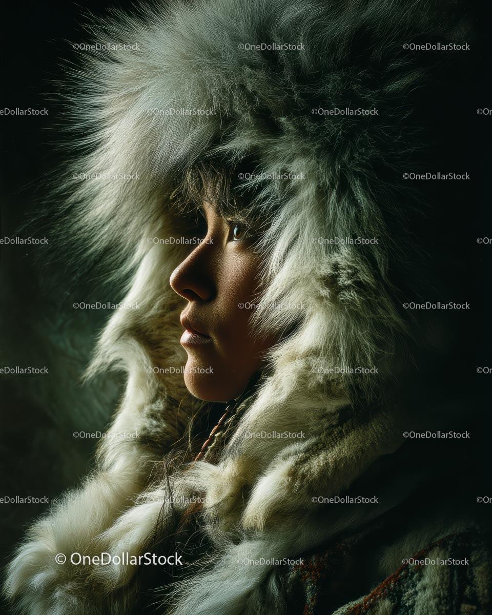 Portrait of a Person in a Fur Hat Against Dark Background