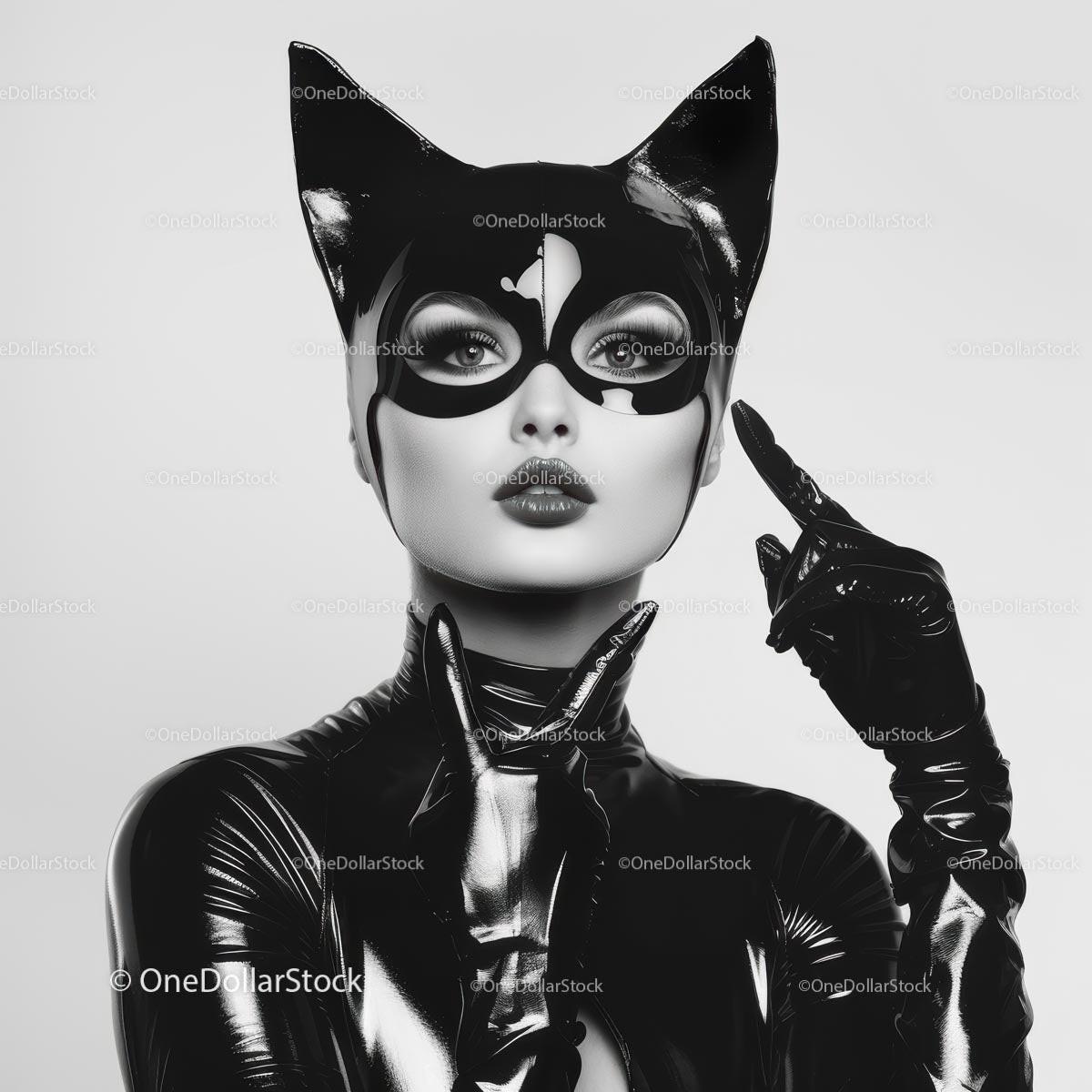 Mysterious Woman in Black Catwoman Costume