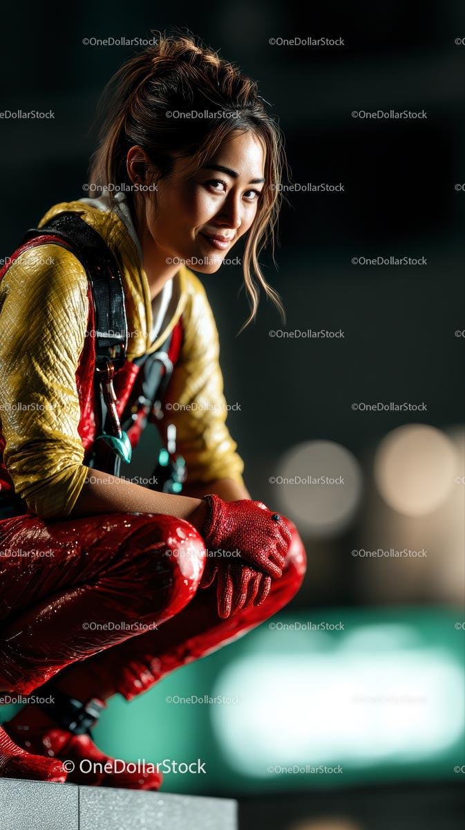 Young Woman in Vibrant Urban Fashion at Night