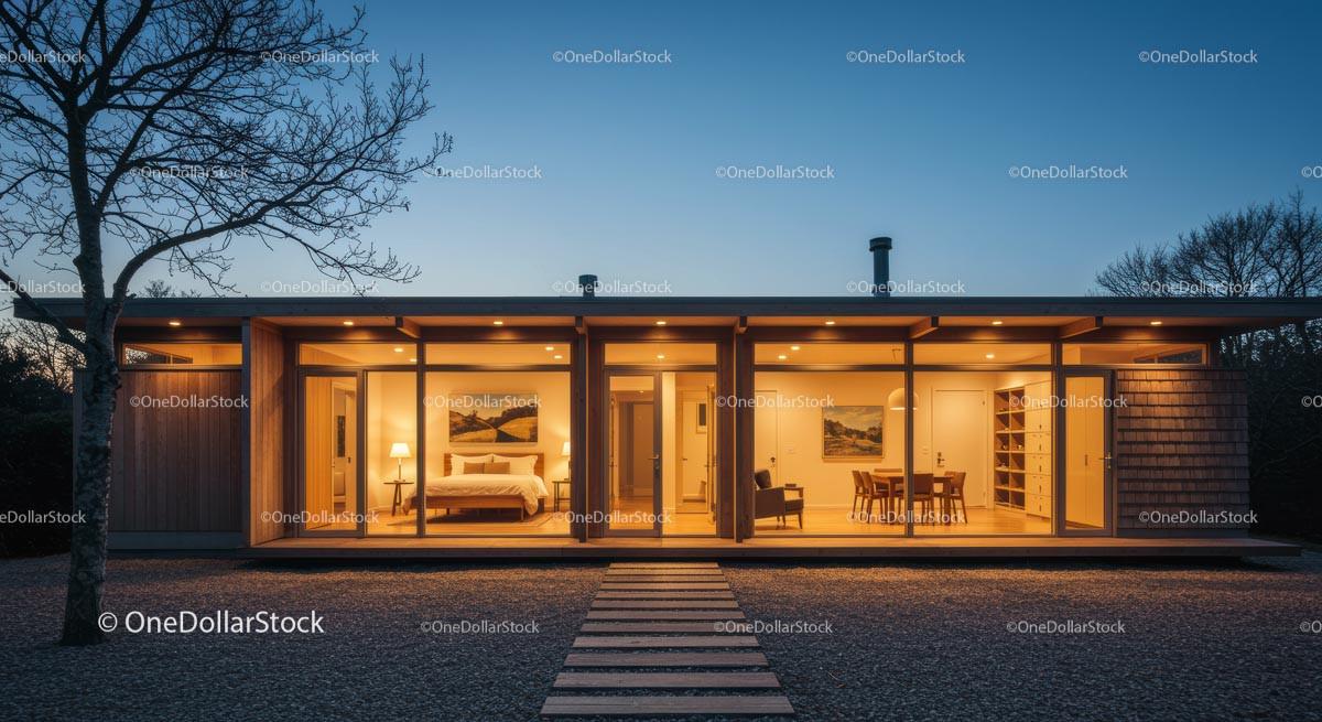 Modern Home with Warm Lighting During Twilight Stock Photo Bundle preview 12