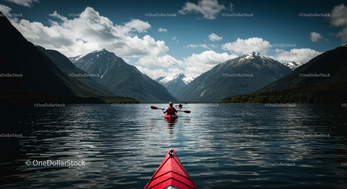 Kayaking Adventure on a Mountain Lake with Snowy Peaks