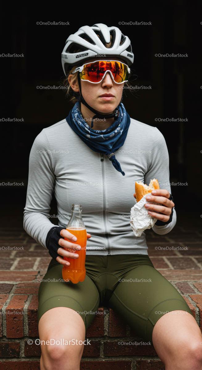 Athletic Woman Enjoying Refreshment on a Cycling Break