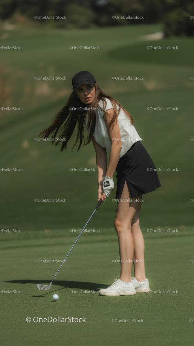 Woman Golfing on a Sunny Green Course