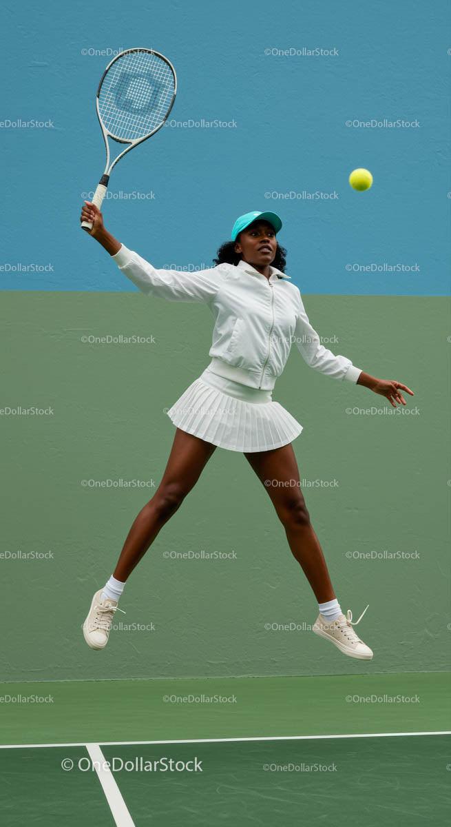 Female Tennis Player in Action on Green Court