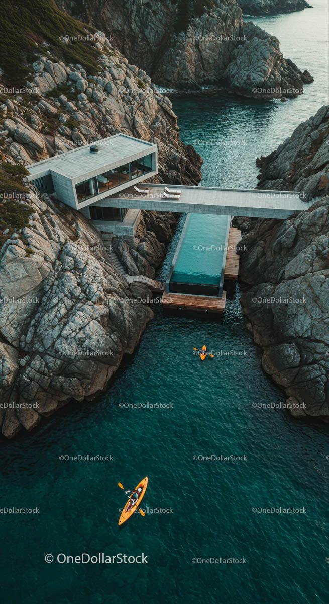 Cliffside Modern Home with Infinity Pool and Kayakers