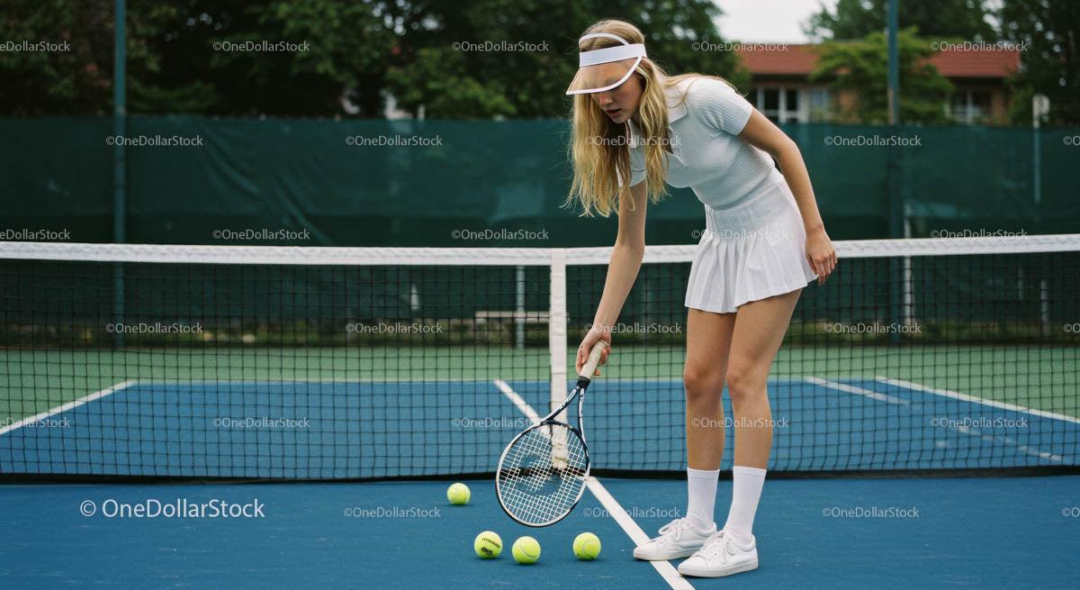 Young Woman Practicing Tennis on Outdoor Court