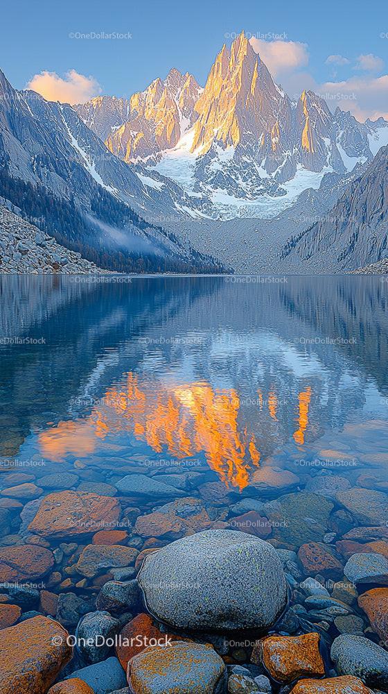 Majestic Mountain Sunrise Reflecting in Tranquil Lake
