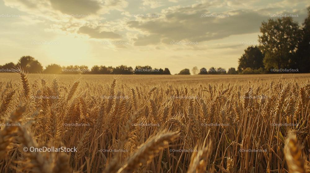 Golden Wheat Field at Sunset Creating a Peaceful Rural Scene