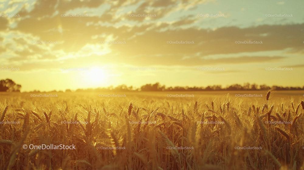Golden Wheat Field at Sunset Casting Warm Glow