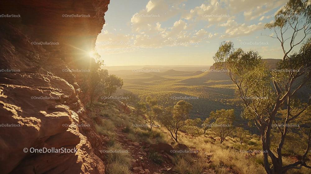 Golden Sunset Over a Rugged Desert Landscape