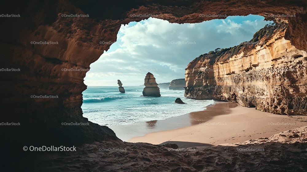 Breathtaking Coastal View Through Natural Rock Arch