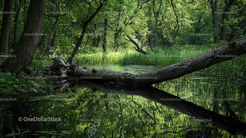 Tranquil Forest Stream with Lush Green Vegetation