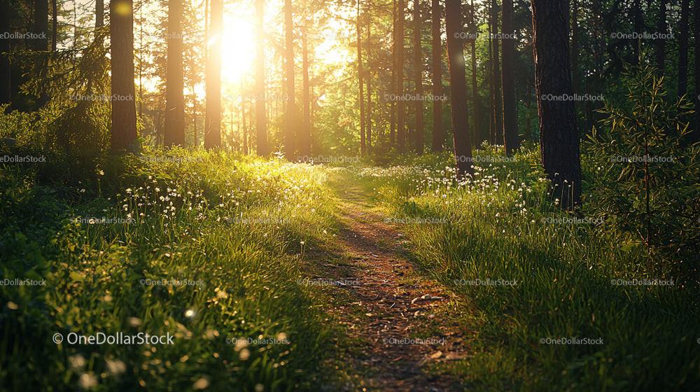 Sunlit Pathway Through a Tranquil Forest