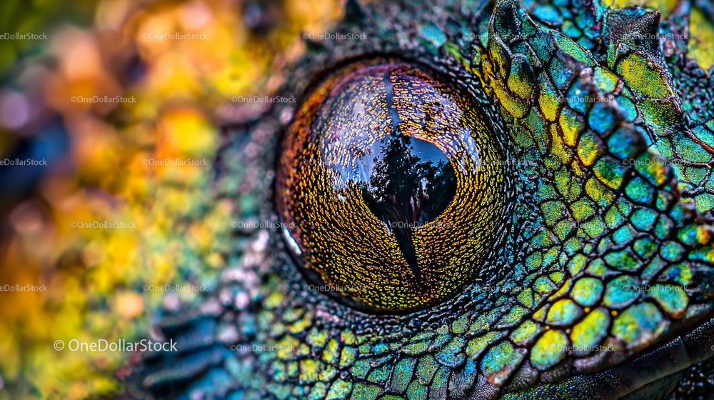 Close-Up of Colorful Chameleon Eye with Vibrant Scales