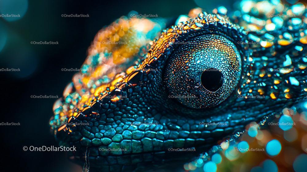Vibrant Close-Up of a Chameleon's Eye and Scales