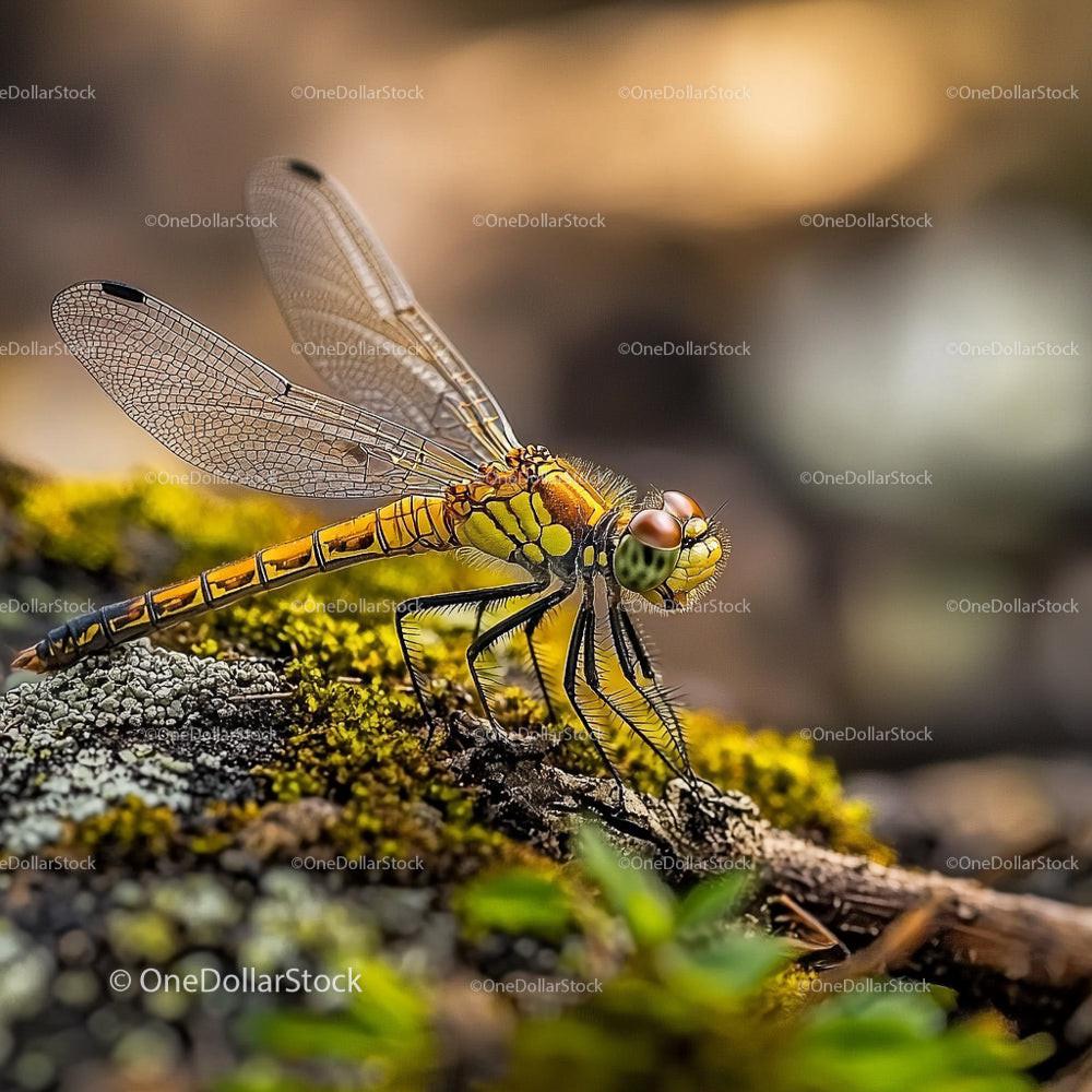 Close-up of a Dragonfly on Vibrant Moss