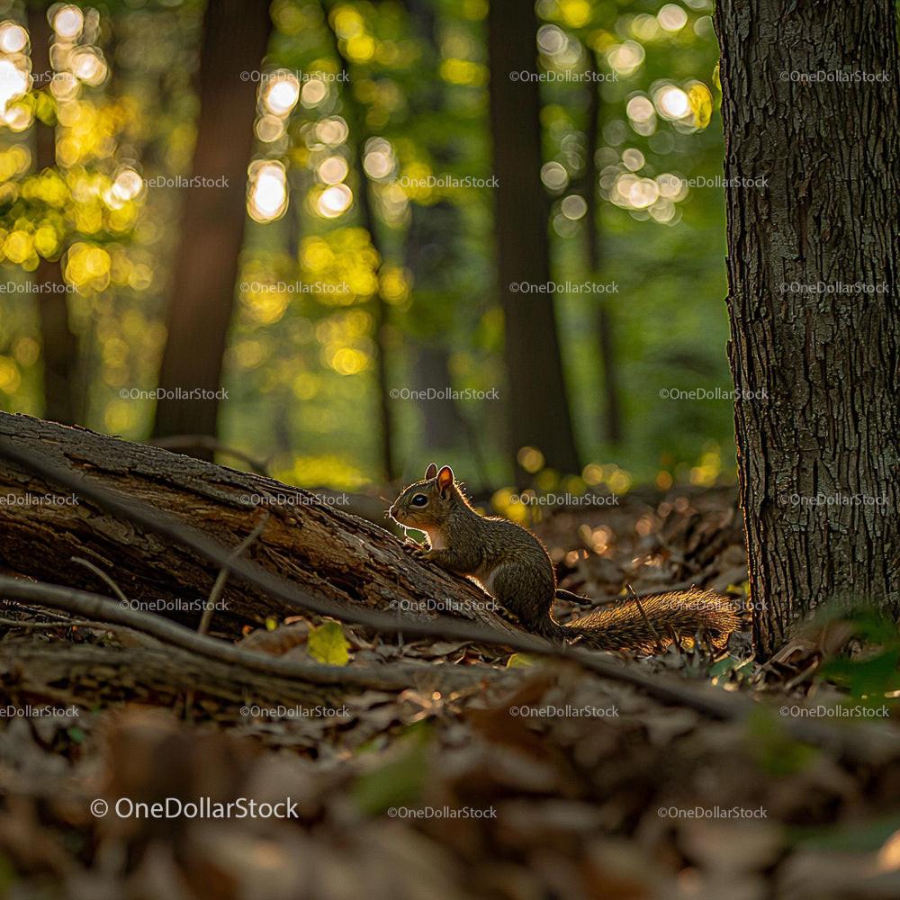 Squirrel Enjoying Sunlit Forest in Tranquil Surroundings
