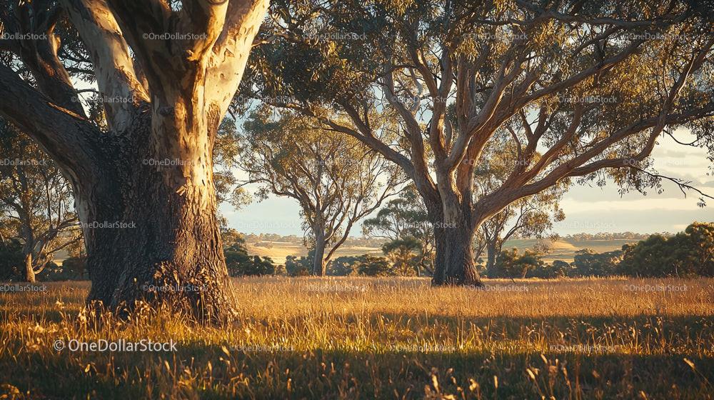 Majestic Eucalyptus Trees in Golden Hour Light