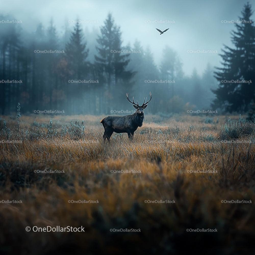 Majestic Deer in Misty Autumn Forest