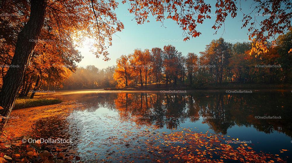 Serene Autumn Lake with Vibrant Fall Foliage