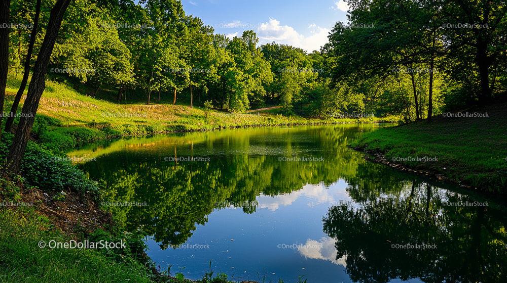Peaceful Lake Surrounded by Lush Green Forest