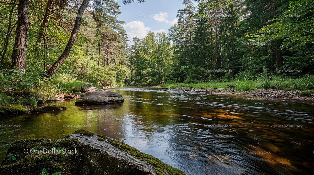 Serene Forest River on a Sunny Summer Day
