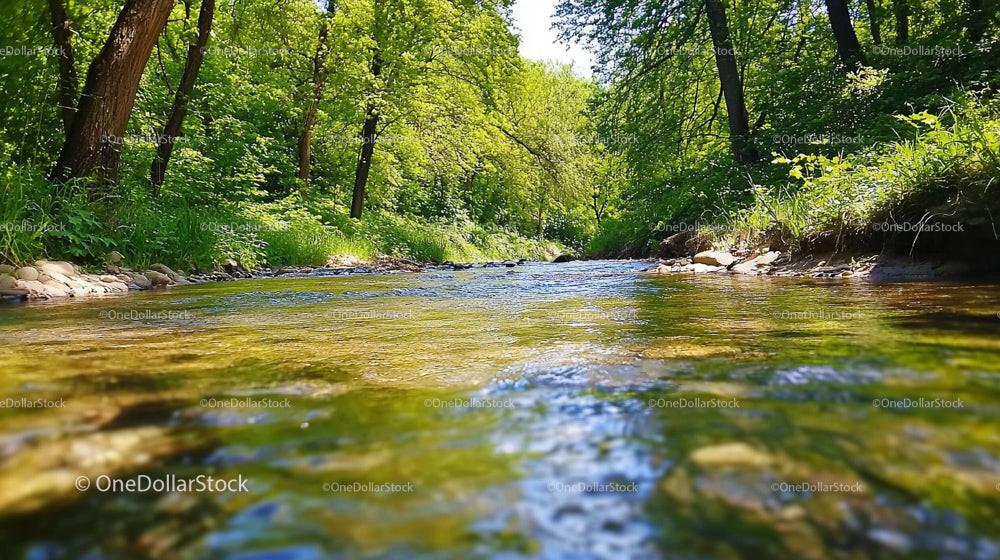 Calm River Flowing Through Lush Green Forest Landscape