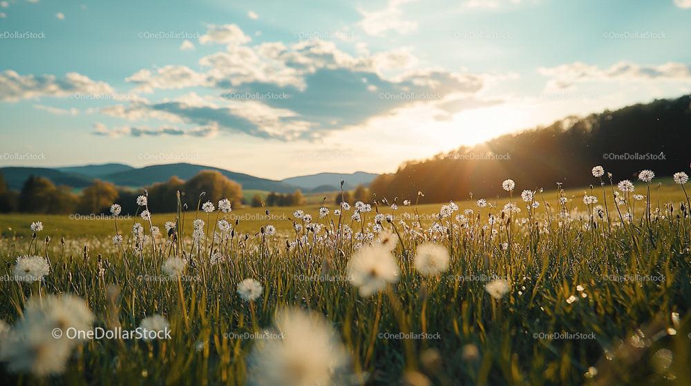 Sunset Over a Dandelion-Filled Meadow