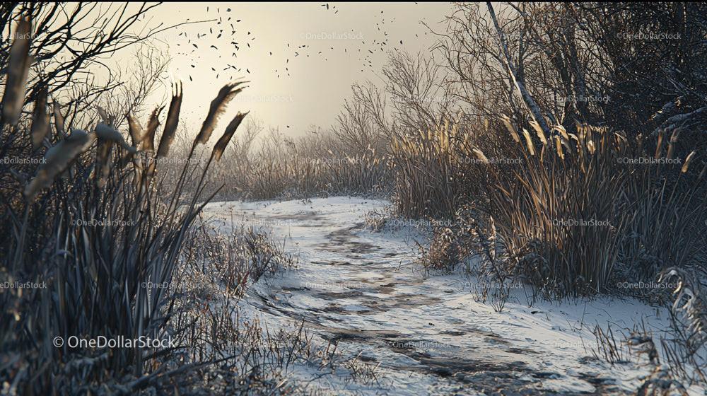 Snow-Covered Path in Serene Winter Landscape