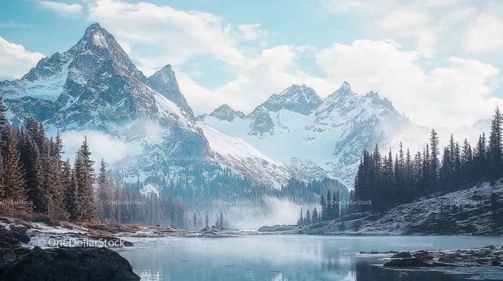 Picturesque Snow-Capped Mountains with Reflections