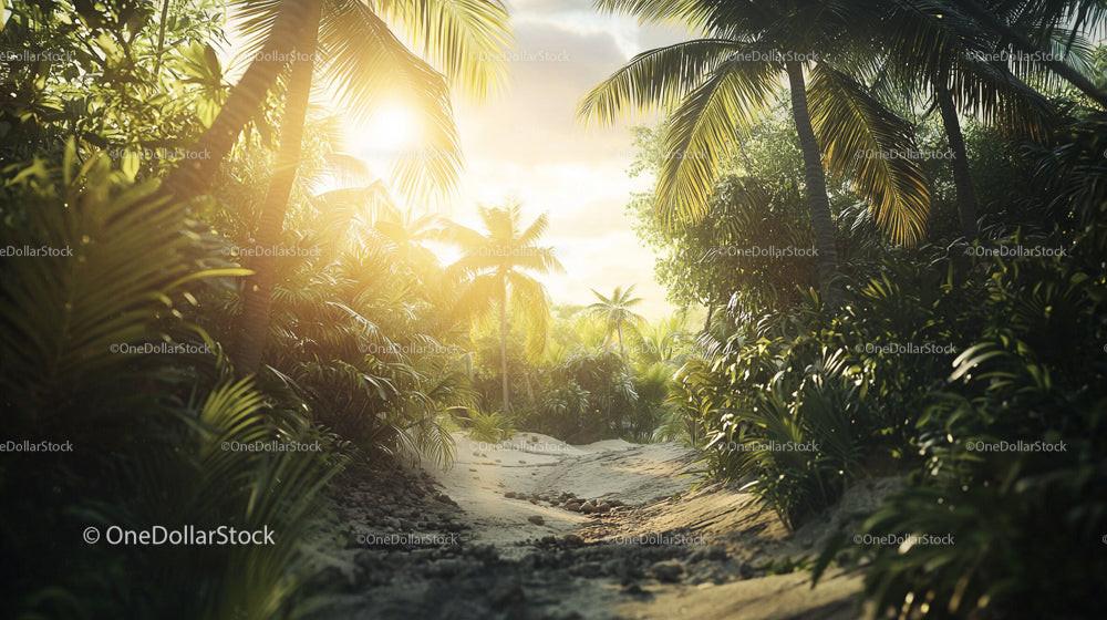 Sunlit Path Through Lush Tropical Jungle Landscape