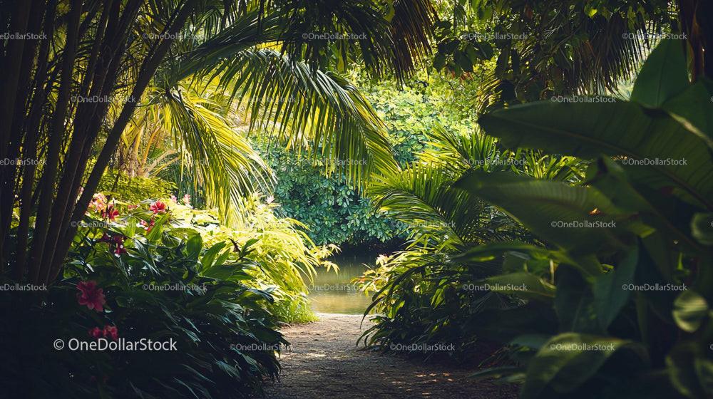 Pathway Through a Lush Tropical Garden