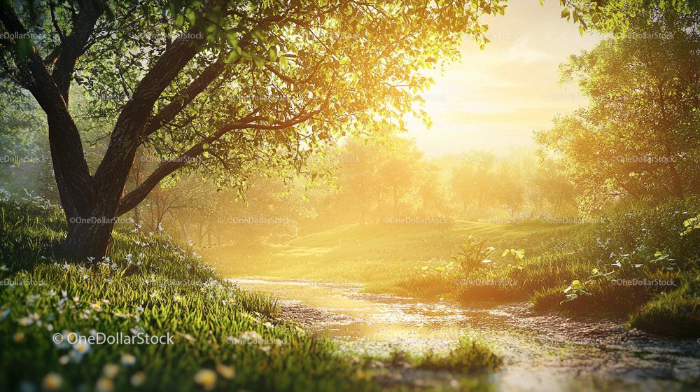 Sunlit Forest Path on a Tranquil Summer Morning